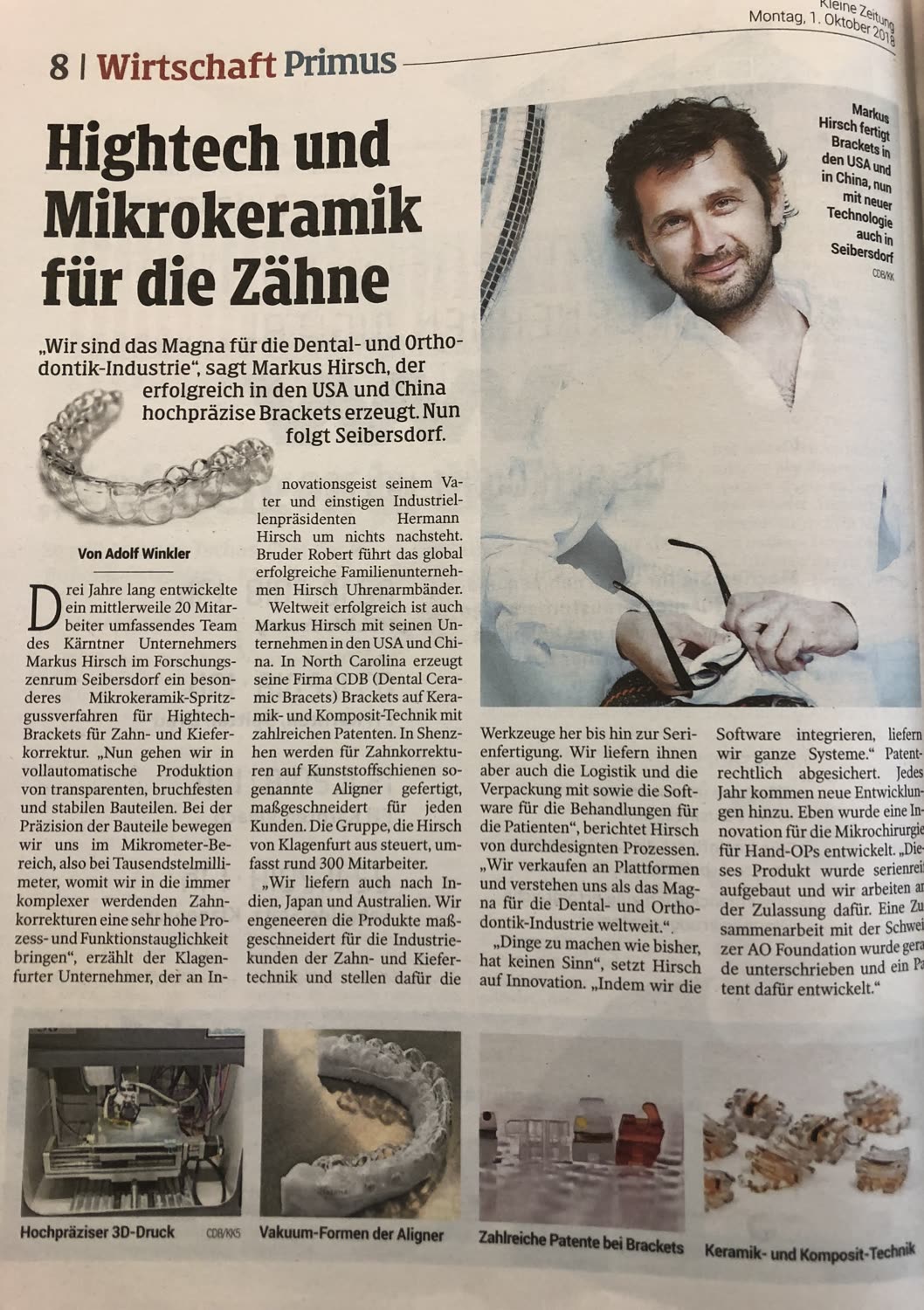 Kleine Zeitung 2018 - Hightech und Mikrokeramik fuer die Zaehne